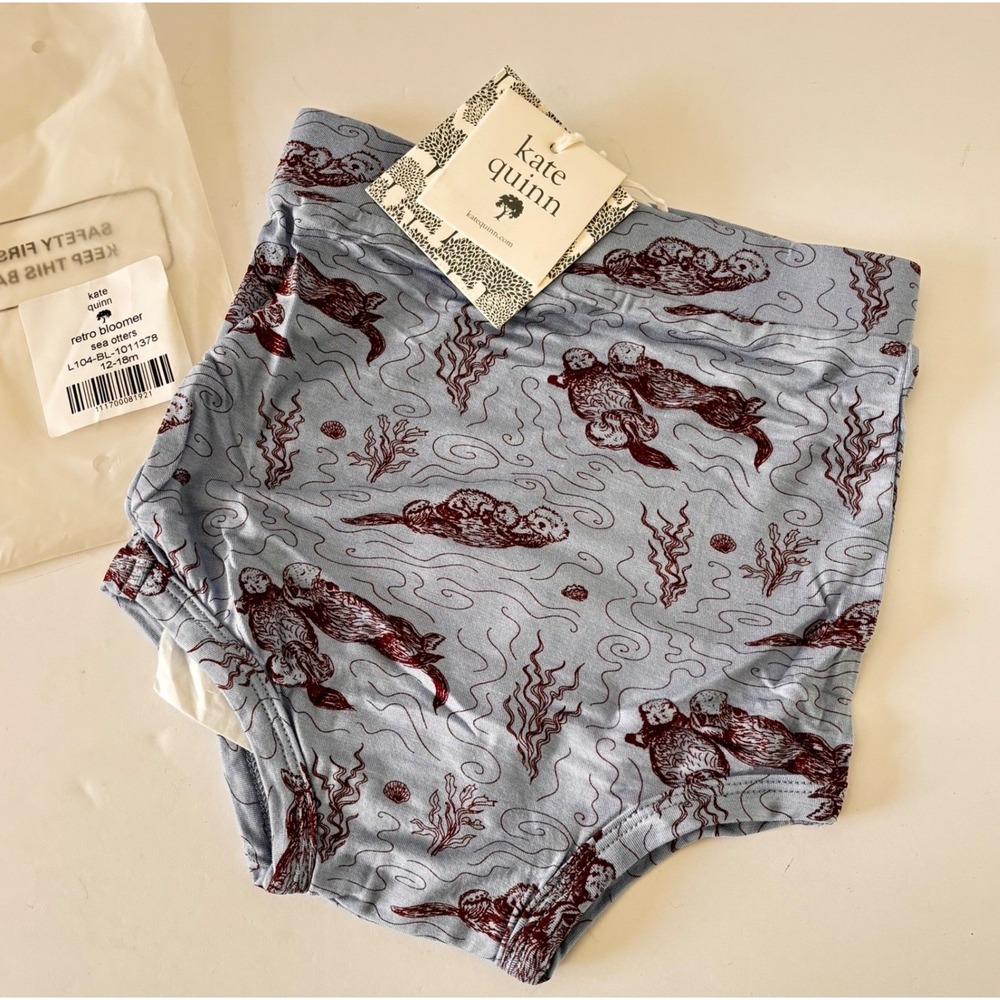 Kate Quinn Retro Baby Bloomer Bottom Size 12-18m Sea Otters Blue Bamboo New